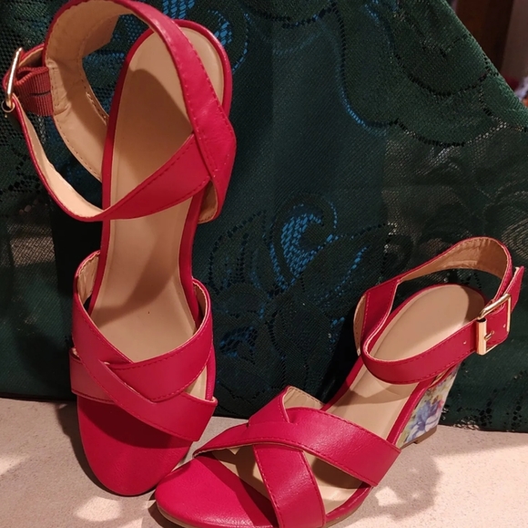 Cushion Walk Floral Print Wedge Sandals Pink/Rose US 8 Open Toeankle strap - Picture 4 of 12